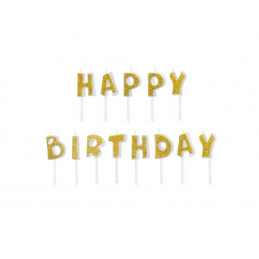 Sviečky na tortu Happy Birthday zlaté