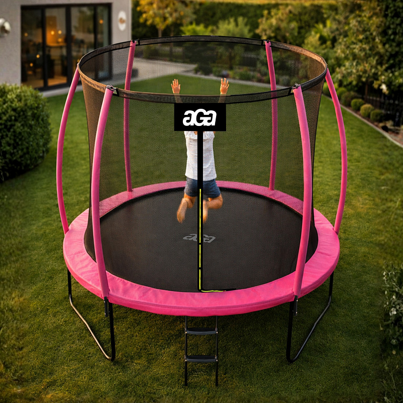 Aga SPORT EXCLUSIVE Trampolína 250 cm Ružová + ochranná sieť + rebrík - II. AKOSŤ