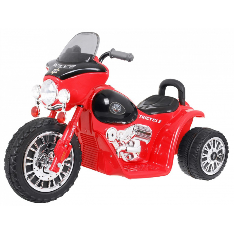 Detský bicykel na batérie Chopper Červená + 3 kolesá + zvuky + LED svetlá