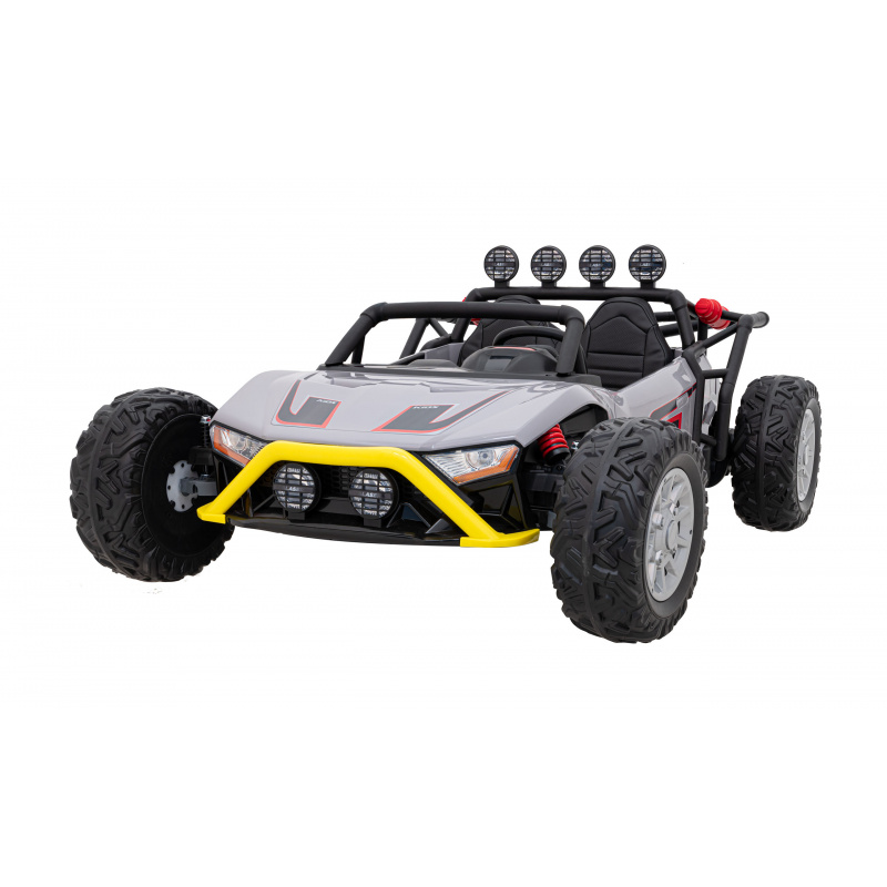 Buggy Racing 5 batériové auto pre deti šedé + motory 2x200W + diaľkové ovládanie + zvuk LED + pomalý štart