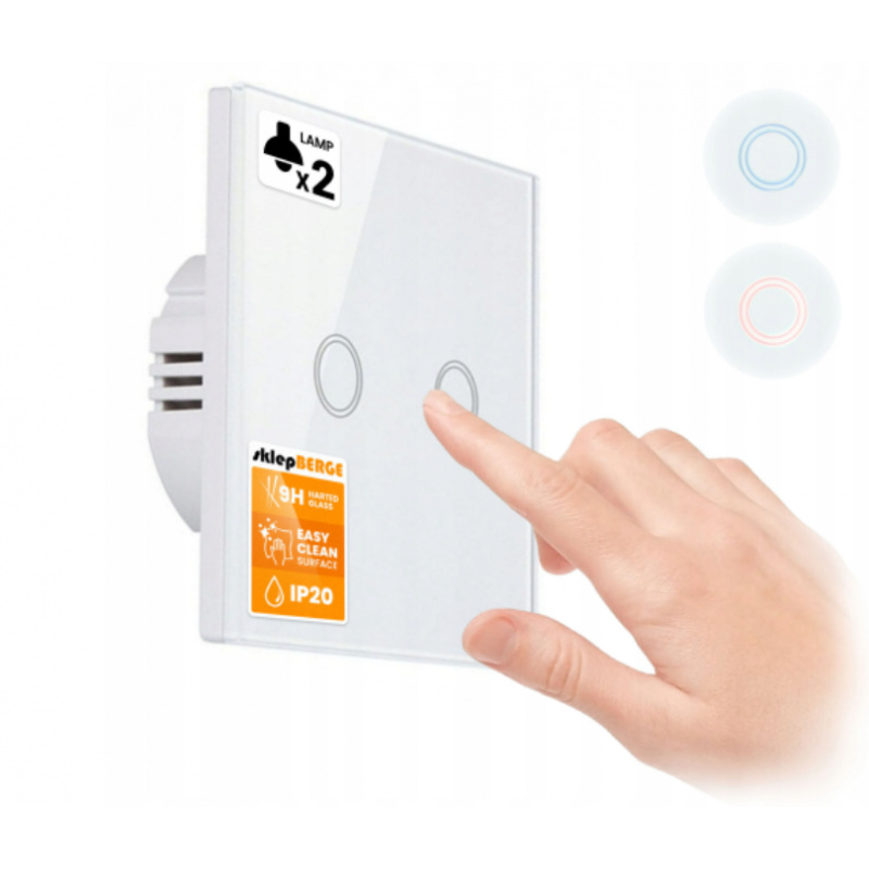 Sklený dotykový vypínač dvojitý - biely - SKLO