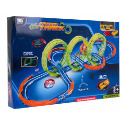 Extrémna závodná dráha pre deti 3+ Stavebné diely 74 el. + Auto s LED + 360 slučiek