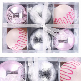 Sada šiestich ružových vianočných ozdôb na stromček