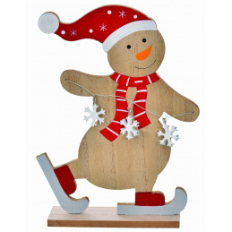 Drevený snehuliak na postavenie na Vianoce