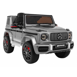 Mercedes AMG G63 pre deti Strieborný lak + diaľkové ovládanie + MP3 LED + pomalý štart + EVA + pásy