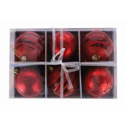 Sada šiestich červených vianočných ozdôb na stromček