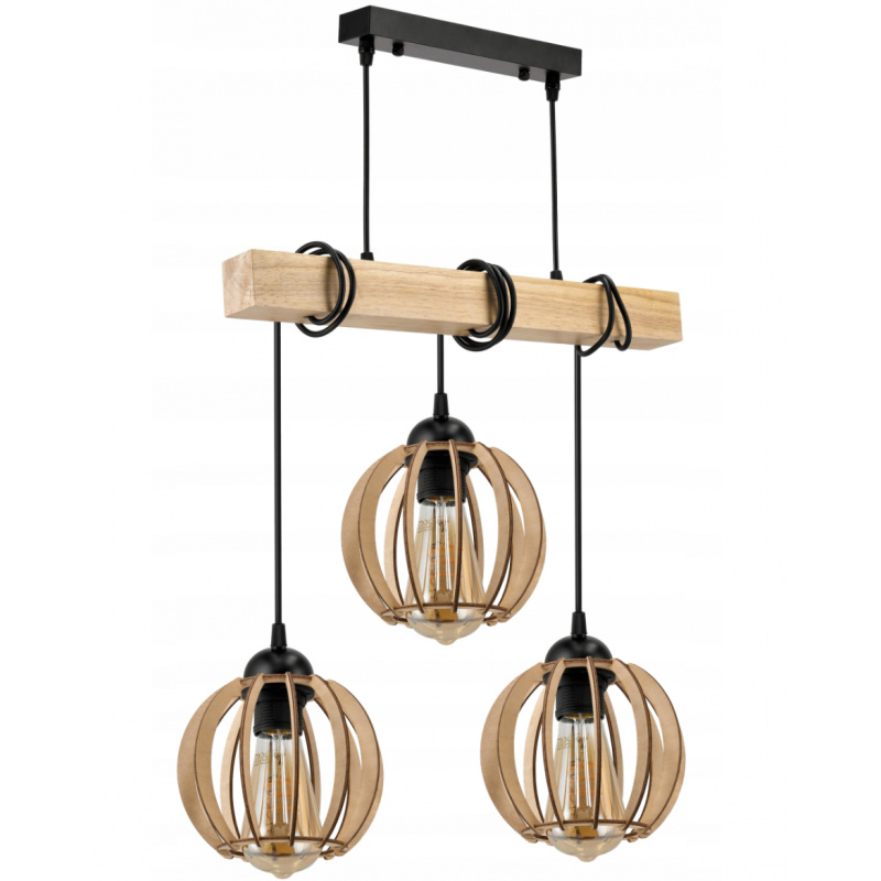 Závesné stropné svietidlo LED drevený trám 3xE27 loft drevená guľa
