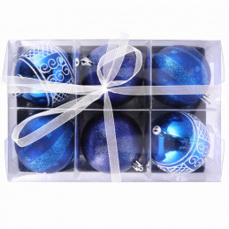 Sada šiestich modrých vianočných ozdôb, 3 vzory na stromček