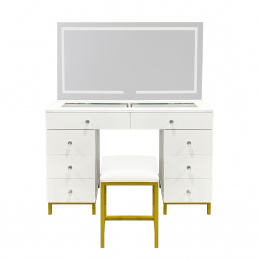 Aga Toaletný stolík so zrkadlom a osvetlením + taburet Matný biely