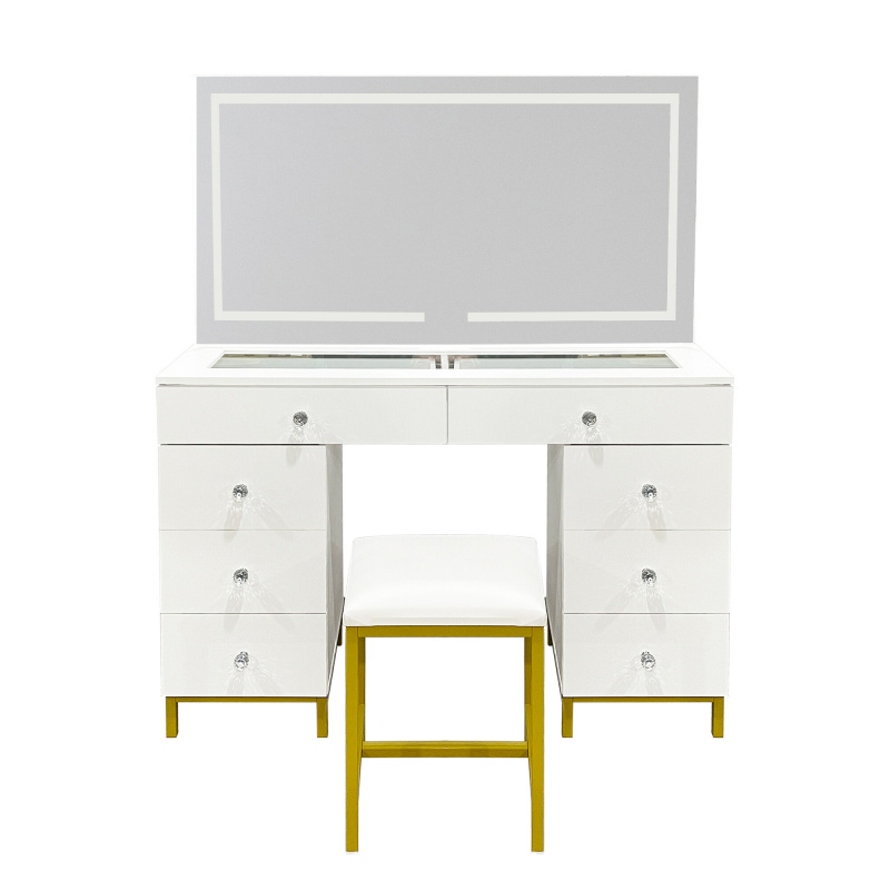 Aga Toaletný stolík so zrkadlom a osvetlením + taburet Matný biely