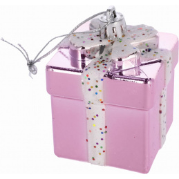 Ružová bomba v tvare darčeka na vianočný stromček