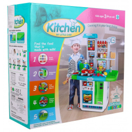 Obrovská modrá kuchynka pre deti 3+ Interaktívne horáky + Vodovodný kohútik + Audio panel + Príslušenstvo