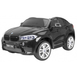 BMW X6M XXL pre 2 deti Čierna + Diaľkové ovládanie + Eko koža + Bezpečnostné pásy + Pomalý rozjazd + MP3 USB + LED dióda