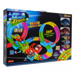 Svietiaca závodná dráha pre deti 3+ Slučky 360 + Kopce 166 el. + 2 LED autá