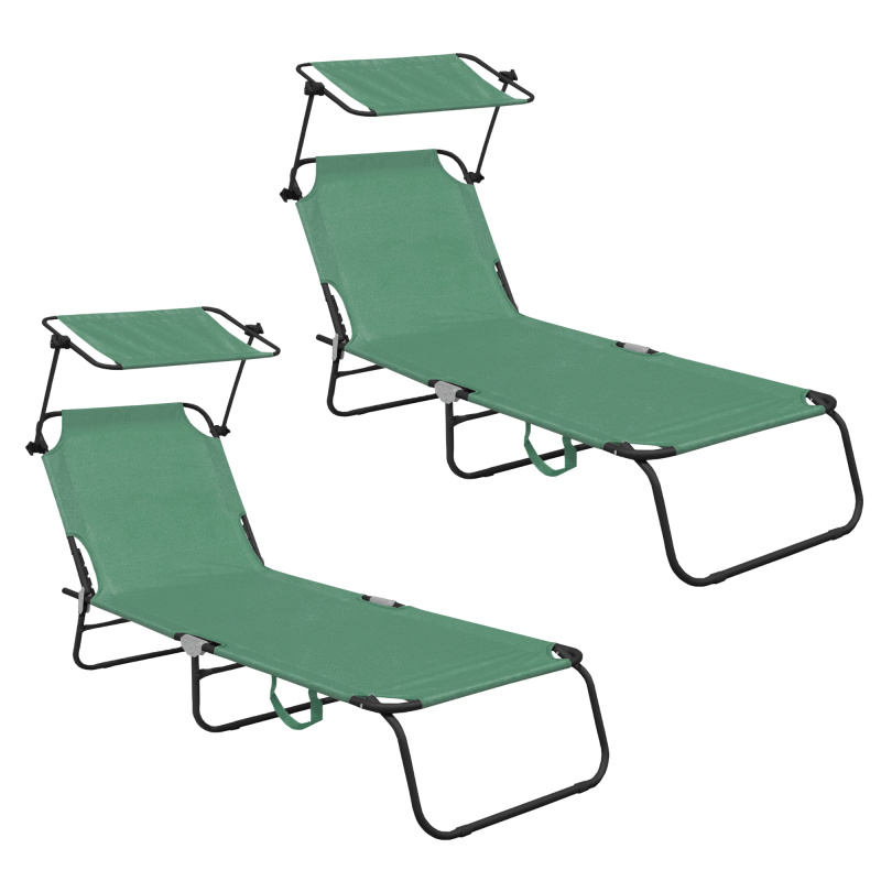Aga 2x Záhradné polohovacie lehátko so strieškou Svetlozelené