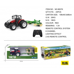 Traktor + Zhrňovač R/C 1:24 Červený