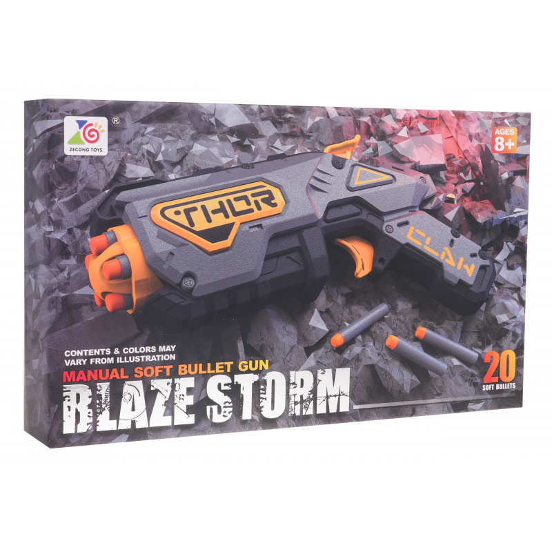 Blaze Storm Manulane Gun pre deti 8+ Grey + 20 bezpečných nábojov + pružinový mechanizmus