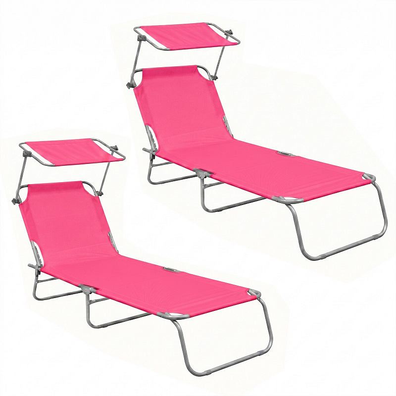 Aga 2x Záhradné polohovacie ležadlo so strieškou Ružové 6DAZ458 - II. AKOSŤ