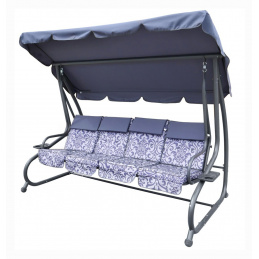 Veľká záhradná hojdačka pre 4 osoby Sivá + textil + strieška + nastaviteľné sedadlo + 4 vankúše