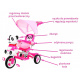 detský trojkolový bicykel Panda Pink + zvuky + strieška + zábrana + opierka nôh + rukoväť + lyžiny + úložný priestor