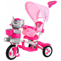 detský trojkolový bicykel Elephant Pink + zvuky + strieška + zábrana + opierka nôh + rukoväť + lyžiny + úložný priestor