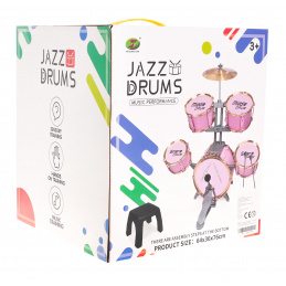 Veľký bubeník s 5 bubnami pre deti 3+ Ružová + kovový činel + 2 paličky + stolička