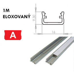 Hliníkový profil pre LED pásiky A Povrchový 1m ELOXOVANÝ