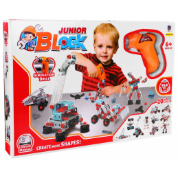 Stavebnica pre deti 6+ Elektrický skrutkovač + náradie + 10 modelov na stavanie 552 el.