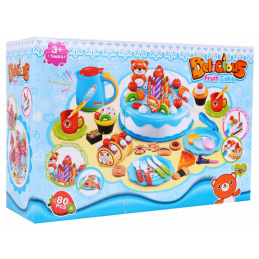 Párty set pre deti 3+ modrý Tort + sladkosti + interaktívna sviečka + príslušenstvo 80 el.