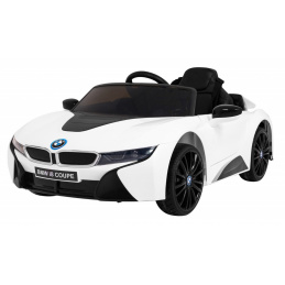 BMW I8 Lift Battery Car White + diaľkové ovládanie + pomalý štart + 3bodové pásy + MP3 USB + LED dióda