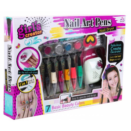 Sada na zdobenie nechtov pre deti 6+ Fén + perá + príslušenstvo