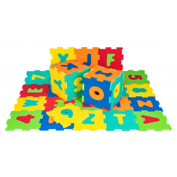 Podlahová podložka s 36 puzzle pre deti od 10 m + odnímateľné čísla a písmená + EVA pena + jasné farby