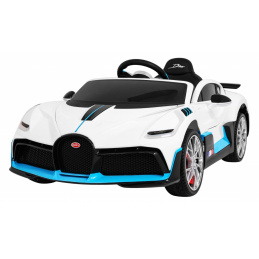 Bugatti Divo Detské autíčko na batérie biele + diaľkové ovládanie + EVA + pomalý štart + LED MP3