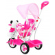detský trojkolový bicykel Panda Pink + zvuky + strieška + zábrana + opierka nôh + rukoväť + lyžiny + úložný priestor