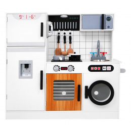 Veľká detská drevená kuchynka 3+ biela + interaktívne zvuky Svetlá + príslušenstvo