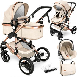 Kiduku Kombinovaný kočík 3v1 Béžový - 6DZ051 - 2. KVALITA