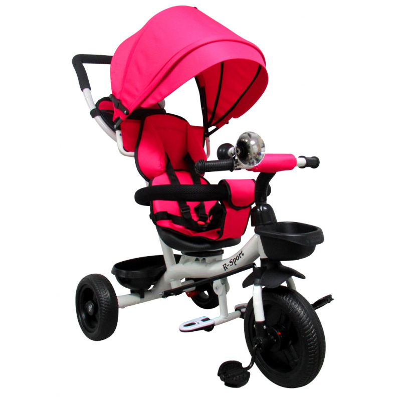 R-Sport Detská trojkolka s vodiacou tyčou bez brzdy T4, 360° otočné kolesá Ružová