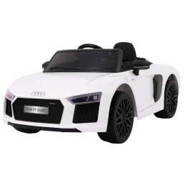 Audi R8 Spyder Batéria Biela + Diaľkové ovládanie + EVA + Pomalý štart + Rádio MP3 + LED dióda