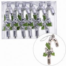 Strieborné vianočné ozdoby v tvare vianočných palíc