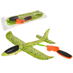Polystyrénové lietadlo s ručným katapultom zelené