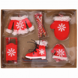 Sada drevených vianočných dekorácií červený mix na zavesenie