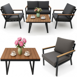 Súprava záhradného nábytku - 2x kreslo, pohovka, stolík sivé