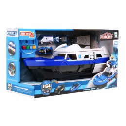 Interaktívna policajná loď 2v1 pre deti 3+ Čierny pasažier + 3 vozidlá + svetlá zvuky