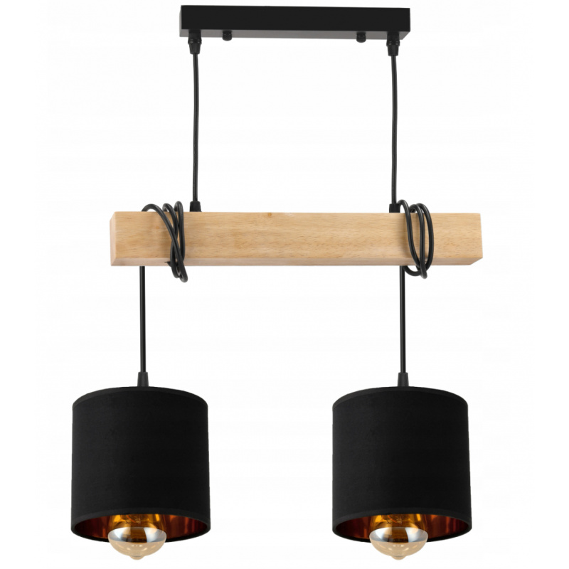 Závesné stropné svietidlo LED drevený trámový 2xE27 Luster Loft Lampshade Gold