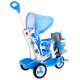 detský trojkolový bicykel Elephant Blue + zvuky + strieška + zábrana + opierka nôh + rukoväť + lyžiny + úložný priestor