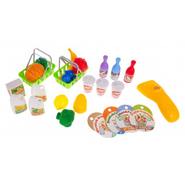 Jazdiaci dinosaurus + obchod s potravinami 2v1 pre deti 3+ Figúrky s potravinami + príslušenstvo 55 el.