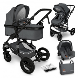 Kiduku Kombinovaný kočík 3v1 Sivý/Čierny