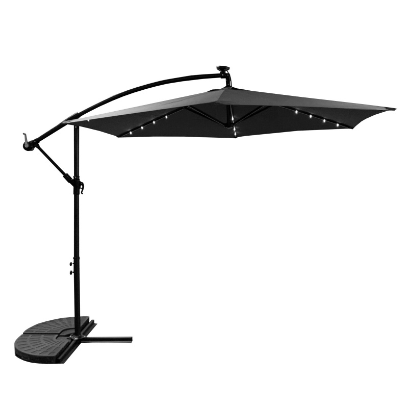 Aga Záhradný slnečník 300 cm Sivý s LED osvetlením