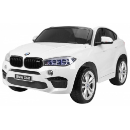 BMW X6M XXL pre 2 deti Biela + diaľkové ovládanie + eko koža + bezpečnostné pásy + pomalý rozjazd + MP3 USB + LED