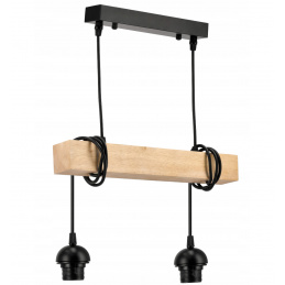 LED závesné stropné svietidlo 2xE27 loftové drevo, nastaviteľné tienidlá